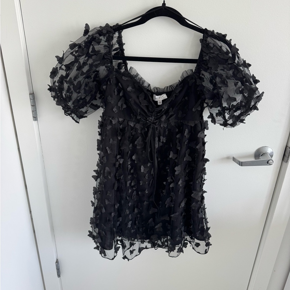 Mable black babydoll butterfly short sleeve dress